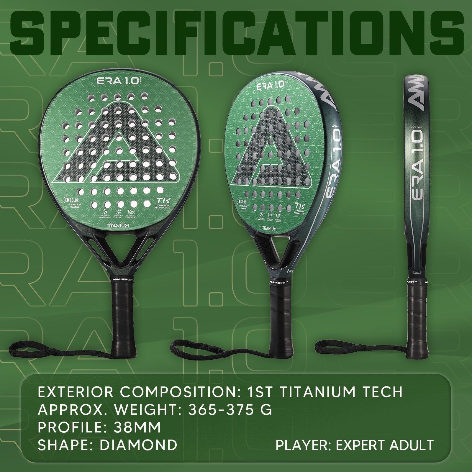 Raquette de Padel AMA Sport AMA-ERA 1.0 Titanium Green